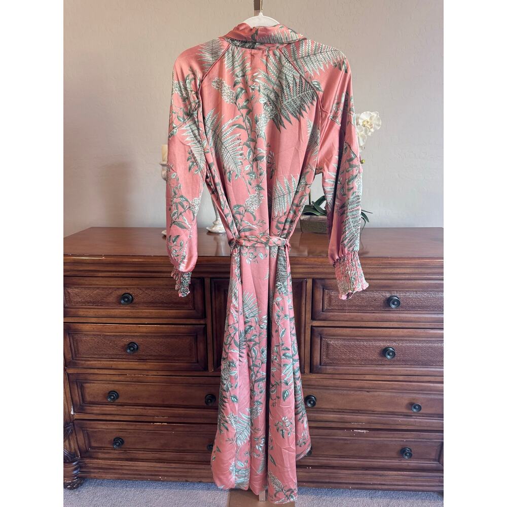 MISA Los Angeles Coral Pink Green Floral Fern High Low Duster Dress XS NWT - Picture 4 of 4